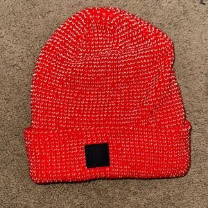 Free people movement Red and White Knit Beanie